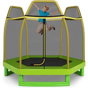 COSTWAY Trampoline Enfants 166cm avec Filet de Sécurité Respirant,36 Ressorts Protégés Structure Acier Galvanisé Tapis de Saut PP Vert