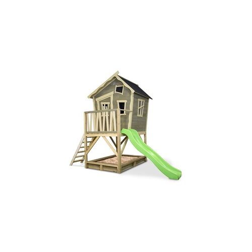 EXIT TOYS Exit Spielhaus Crooky 500   inkl. Rutsche & Sandkasten   Grau   184x265 cm