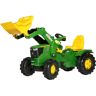 Tretfahrzeug ROLLY TOYS "John Deere 6210R" Tretfahrzeuge grün Kinder Kettcar Tretfahrzeug Kindertraktor mit Lader