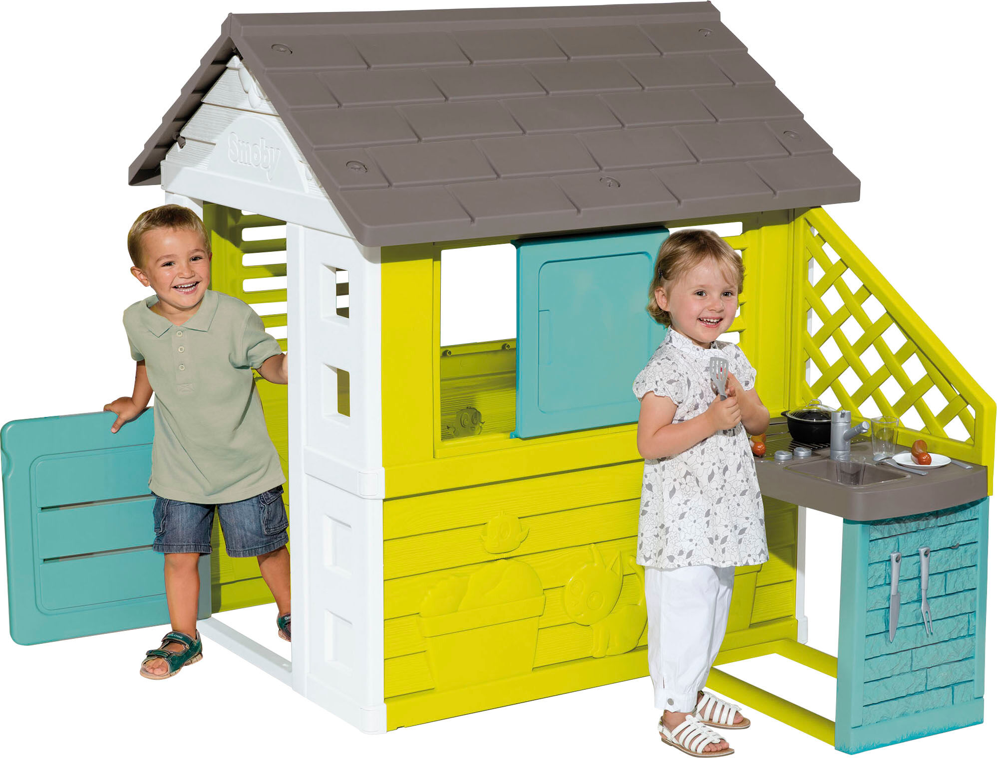 Spielhaus SMOBY "Pretty" Spielhäuser bunt (grün, türkis, weiß, grau) Kinder Spielhaus LxBxH: 145x110x127 cm