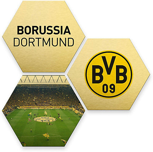 Fußballverein Borussia Dortmund Hexagon - Alu-Dibond-Goldeffekt - BVB - bunt (3er Set) gold