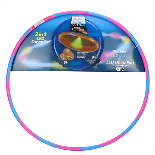 alldoro® LED Hoop Fun & LED Sky Light Disc Wurfscheibe Kombi Set 2 in 1 Gartenspielzeug mehrfarbig