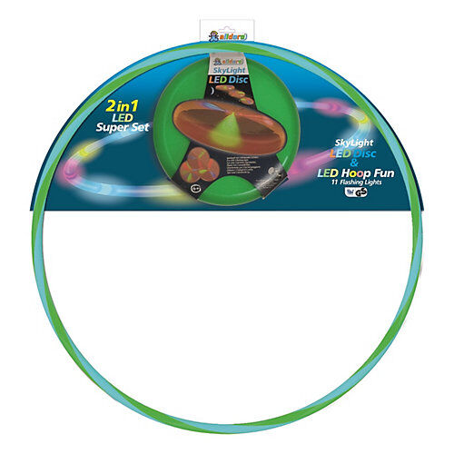 alldoro® LED Hoop Fun & LED Sky Light Disc Wurfscheibe Kombi Set 2 in 1 Gartenspielzeug mehrfarbig