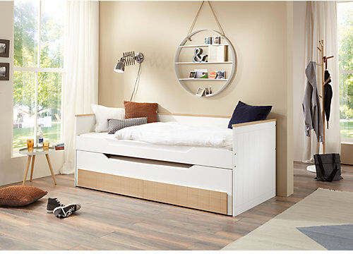 Relita Funktionsbett Ronny, Buche/MDF, bicolor lackiert, 90 x 200 cm, 2. LF im BK & 2 Schubladen braun/weiß