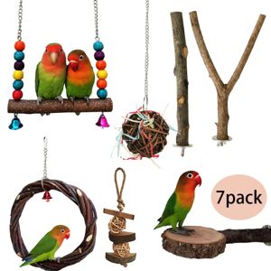 GeekAtmosphere Fuglelegetøj til papegøjer，7 Tyggelegetøj til fuglebur - Hængelegetøj til papegøjer til små parakitter, kakatier, conure, araer, papegøjer, gynge, stige