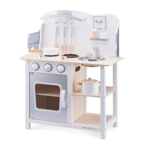 New Classic Toys Cocina de madera blanca y gris