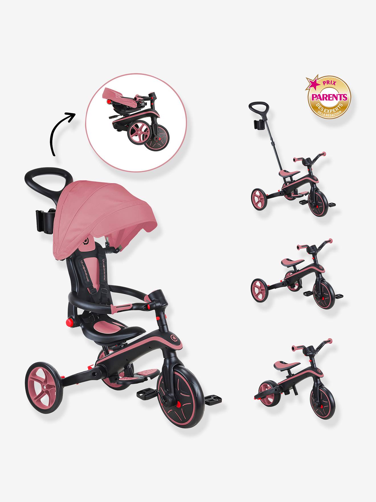 Triciclo Explorer plegable 4 en 1 - GLOBBER rosa