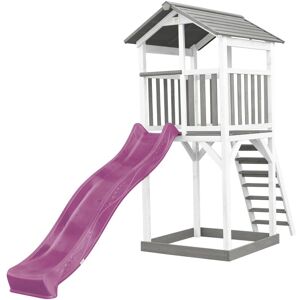 Beach Tower Aire de Jeux avec Toboggan en Violet & Bac à Sable Grande Maison Enfant extérieur en Gris & Blanc Cabane de Jeu en Bois fsc - Gris - AXI - Publicité