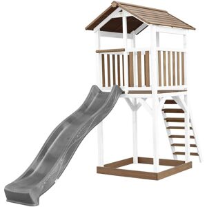 Beach Tower Aire de Jeux avec Toboggan en gris & Bac à Sable Grande Maison enfant extérieur en marron & blanc Cabane de Jeu en Bois fsc - Marron - AXI - Publicité