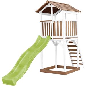 AXI Beach Tower Aire de Jeux avec Toboggan en vert clair & Bac à Sable Grande Maison enfant extérieur en marron & blanc Cabane de Jeu en Bois fsc - Publicité