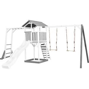 AXI - Beach Tower Aire de Jeux avec Toboggan en blanc, Cadre d'escalade, 2 Balançoires & Bac à Sable Grande Maison enfant extérieur en gris & blanc Cabane de Jeu en Bois fsc - Gris - Publicité