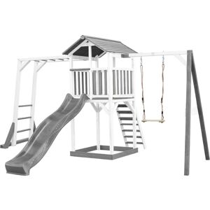 AXI - Beach Tower Aire de Jeux avec Toboggan en gris, Cadre d'escalade, Balançoire & Bac à Sable Grande Maison enfant extérieur en gris & blanc Cabane de Jeu en Bois fsc - Gris - Publicité