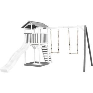 AXI - Beach Tower Aire de Jeux avec Toboggan en blanc, 2 Balançoires & Bac à Sable Grande Maison enfant extérieur en gris & blanc Cabane de Jeu en - Publicité