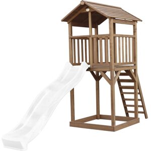 Beach Tower Aire de Jeux avec Toboggan en blanc & Bac à Sable Grande Maison enfant extérieur en marron Cabane de Jeu en Bois fsc - Marron - AXI - Publicité