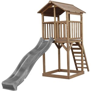 Beach Tower Aire de Jeux avec Toboggan en gris & Bac à Sable Grande Maison enfant extérieur en marron Cabane de Jeu en Bois fsc - Marron - AXI - Publicité