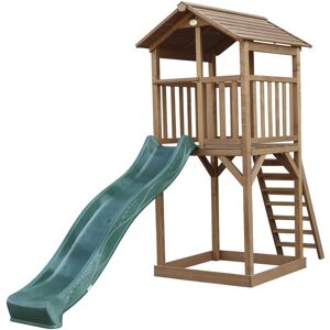 Beach Tower Aire de Jeux avec Toboggan en vert & Bac à Sable Grande Maison enfant extérieur en marron Cabane de Jeu en Bois fsc - Marron - AXI - Publicité