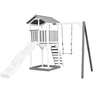 AXI - Beach Tower Aire de Jeux avec Toboggan en blanc, Balançoire & Bac à Sable Grande Maison enfant extérieur en gris & blanc Cabane de Jeu en Bois fsc - Gris - Publicité