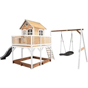 AXI - Liam Maison Enfant avec Bac à Sable, Balançoire nid d'oiseau noir & Toboggan Gris Aire de Jeux pour l'extérieur en marron & blanc Maisonnette / Cabane de Jeu en Bois fsc - Marron - Publicité