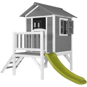 Maison Enfant Beach Lodge xl en Gris avec Toboggan Vert Clair Maison de Jeux en Bois ffc pour Les Enfants Maisonnette / Cabane en Bois - AXI