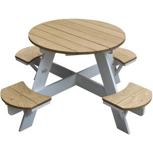 Ufo Table de Pique Nique ronde pour enfants en bois Table ronde enfant pour le jardin en marron et blanc avec 4 sièges - Marron - AXI - Publicité