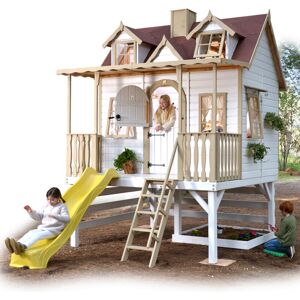 Green House - Cabane en bois pour enfant sur pilotis avec toboggan et lit superposé super baden. 255 x 260 x 375 . casas .Cabane peinte, transport inclus. Publicité