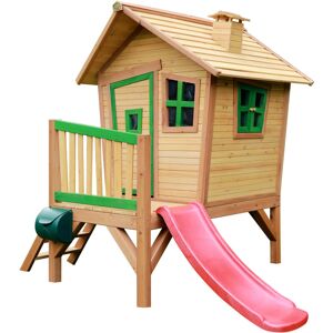 AXI - Robin Maison Enfant avec Toboggan rouge Aire de Jeux pour l'extérieur en marron & vert Maisonnette / Cabane de Jeu en Bois fsc - Publicité