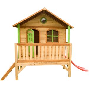 AXI - Stef Maison Enfant avec Toboggan rouge Aire de Jeux pour l'extérieur en marron & vert Maisonnette / Cabane de Jeu en Bois fsc - Publicité