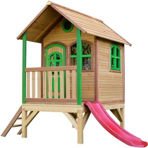 AXI - Tom Maison Enfant avec Toboggan rouge Aire de Jeux pour l'extérieur en marron & vert Maisonnette / Cabane de Jeu en Bois fsc - Publicité