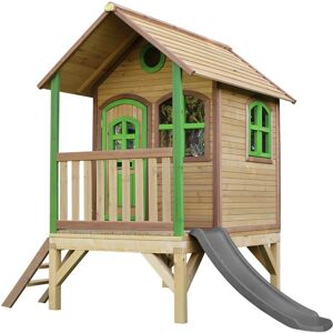 Tom Maison Enfant avec Toboggan Gris Aire de Jeux pour l'extérieur en Marron & Vert Maisonnette / Cabane de Jeu en Bois fsc - AXI