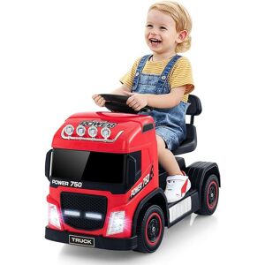 Costway - 2 en 1 Camion Électrique Enfants 6V avec Musique & Lumières led, Voiture Électrique Porteur avec Volant & Pédale, Siège Réglable, 2-3 km/h, Charge 20kg pour Enfants de 18-72 Mois(Rouge) - Publicité