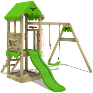 fatmoose Aire de jeux Portique bois FriendlyFrenzy avec balançoire et toboggan Maison enfant exterieur avec bac à sable, échelle d'escalade & accessoires de - Publicité