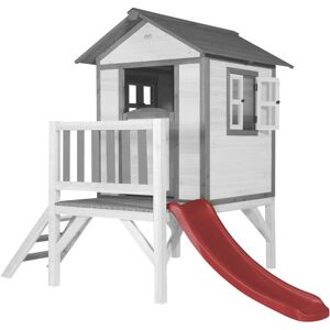 Maison Enfant Beach Lodge XL en Blanc avec Toboggan en Rouge Maison de Jeux en Bois FFC pour Les Enfants Maisonnette / Cabane de Jeu pour Le