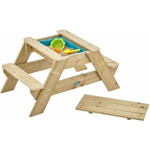TP Toys Table picnic en bois tp early fun avec bac a sable integre - norme fsc dim L62 x l102 x h50 - marron - bleu - Publicité
