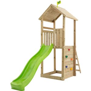 Tp Toys - Tour de jeux Skywood 2,70m, plateforme 1,20m, bac a sable, mur d'escalade, glissiere ripple 2,20m - Publicité