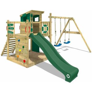 WICKEY Aire de jeux Portique bois Smart Camp avec balançoire et toboggan vert Cabane enfant exterieur avec bac à sable, échelle d'escalade & - Publicité