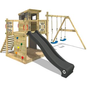 Aire de jeux Portique bois Smart Camp avec balançoire et toboggan anthracite Cabane enfant exterieur avec bac à sable - Wickey - Publicité