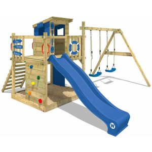 Wickey - Aire de jeux Portique bois Smart Camp avec balançoire et toboggan bleu Cabane enfant exterieur avec bac à sable, échelle d'escalade & - Publicité