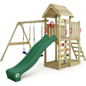 Wickey - Aire de jeux MultiFlyer - Toit en bois - Balançoire - Toboggan - Maison enfant extérieur - Bac à sable - Échelle d'escalade - Accessoires de jeux - Vert - vert - Publicité