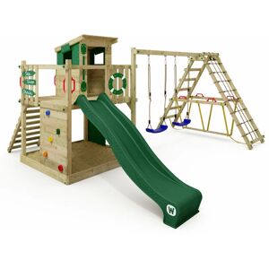 Wickey - Aire de jeux Portique bois Smart Surf avec balançoire et toboggan Cabane enfant exterieur avec bac à sable, échelle d'escalade & accessoires - Publicité