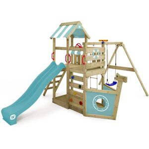 Aire de jeux Portique bois SeaFlyer avec balançoire et toboggan Cabane enfant exterieur avec bac à sable, échelle d'escalade & accessoires de jeux - bleu pastel - bleu pastel - Wickey - Publicité