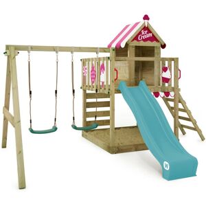 Wickey - Aire de jeux Portique bois Smart Candy avec balançoire et toboggan Cabane enfant exterieur avec bac à sable, échelle d'escalade & accessoires de jeux - torquoise - torquoise - Publicité