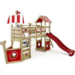 Wickey - Aire de jeux Portique bois StormFlyer avec balançoire et toboggan Cabane enfant exterieur avec bac à sable, échelle d'escalade & accessoires de jeux - rouge - rouge - Publicité