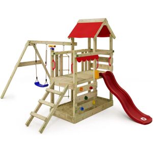 Wickey - Aire de jeux Portique bois TurboFlyer avec balançoire et toboggan Maison enfant exterieur avec bac à sable, échelle d'escalade & accessoires - Publicité