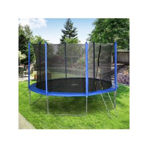 Homcom Trampoline enfant Ø 3,66 × 2,64H m filet de sécurité porte zipée échelle couvre-ressorts 8 poteaux rembourrés bleu