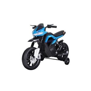 HOMCOM Moto électrique pour enfants 25 W 6 V 3 Km/h effets lumineux et sonores roulettes amovibles bleu - Publicité