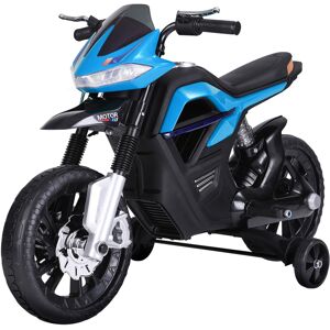 Homcom Moto Électrique pour Enfants moto pour enfant 3 à 8 ans Effets Lumineux Musique Port MP3 USB Cran Carte TF 2 Roulettes Auxilaires Bleu