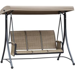 Outsunny Balancelle de jardin 3 personnes avec toit inclinable et poches latérales dim. 196L x 128l x 172H cm métal époxy noir textilène marron