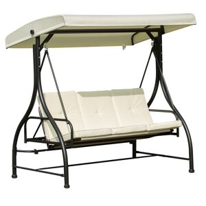 Outsunny Balancelle de Jardin 3 Places Convertible Inclinaison Toit Réglable Matelas Rembourrage 8 cm Dossier ergonomique 1,85 x 1,25 x 1,73 m Crème