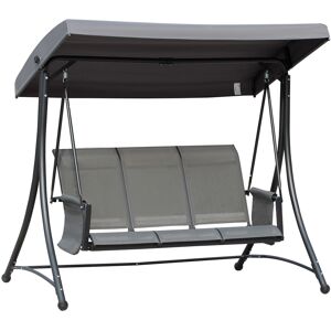 Outsunny Balancelle de Jardin 3 Places Toit Inclinaison réglable Assise Dossier Ergonomique 2 Pochettes Rangement métal époxy alu. textilène Gris