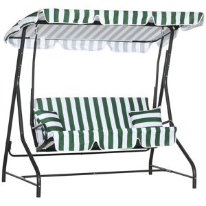 Outsunny Balancelle de jardin 2 places 2 coussins toit réglable acier polyester dim. 175L x 120l x 166H cm vert blanc   Aosom France